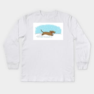 Cute Dachshund Snow Holiday | Winter Wiener Dog Kids Long Sleeve T-Shirt